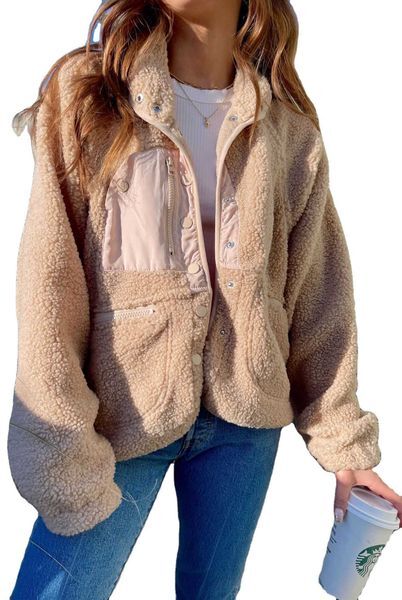 Womens Coat Designer Jacket Women&#039;s Fleece Jacket Fuzzy Long Sleeve Short Coats Button Down Sherpa Outerwear With Pockets 1CFMK