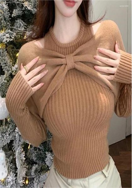 Women&#039;s Sweaters Korean Fashion Sweater Women Clothes 2023 Fall Winter Woman Two Piece Knitted Pull Femme Y2K Off Shoulder Bow Tops