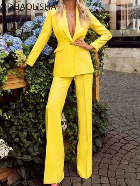 Womens Tracksuits Sets of Women 2 Pieces Elegant Autumer Suit Blazer and Pants Coat Solid Wide Leg Set Office Lady Fashion 231018