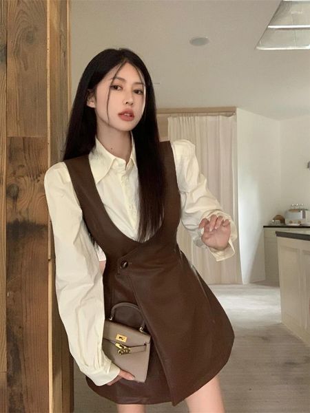 Casual Dresses E Streetwearmaxi Es For Women Rsvppap Officials Store Korean Style Fashion Puff Sleeve Shirt Elegant Leather Chic Niche Su