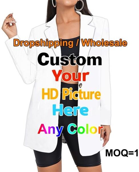 OGKB Customized 3D Printing Blazer Women s Jacket DIY Your Design Pieture Fashion Plus Size Lady Coat Drop Wholesale 220818