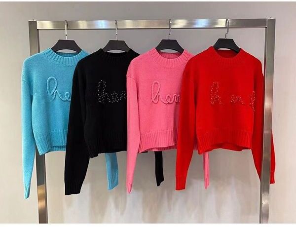 2023 Women Designers Sweaters Knitwear Knit Crow Neck sweater Pullover Letter Long Sleeve Clothing Oversized