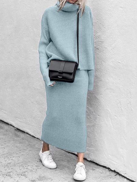 Two Piece Dress Casual Dresses Autumn Womens Suit Skirt Turtleneck Longsleeved Pullover Knitted Twopiece Two Piece Sets Outifits 221121