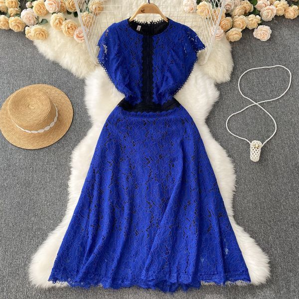 2023 A Line Summer Women Dresses Lace New Casual Summer Solid Slim Sleeveless Lady Dress Chiffon Pullover Mid-Calf High Waist