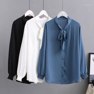 Spring Summer chiffon top women plus size bust 138cm 5XL 6XL 7XL 8XL long sleeve bow top women white black blue colors1