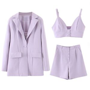 Fashion Three Piece Set Women High Street Solid 3 Piece Set Tops And Shorts Casual Suit Blazer With Sexy Camisole Chic Short 201012