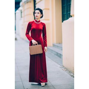 Ethnic Clothing Customized Dark Red Velvet Women Aodai Vetnam Long Cheongsam Vietnamese Traditionally DressEthnic