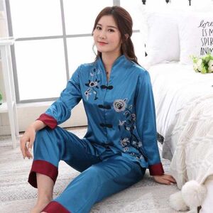 Designer 2PCS Chinese Style Women Embroidery Flower Pajamas Set Hot Sale Satin Pyjamas Suit Novelty Button Sleepwear M L XL XXL 3XL1 designer8N4F