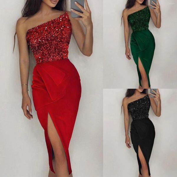Casual Dresses Women&#039;s Formal Ladies Autumn And Winter Sleeveless Stitching Sequin Dress Evening Wedding Guest
