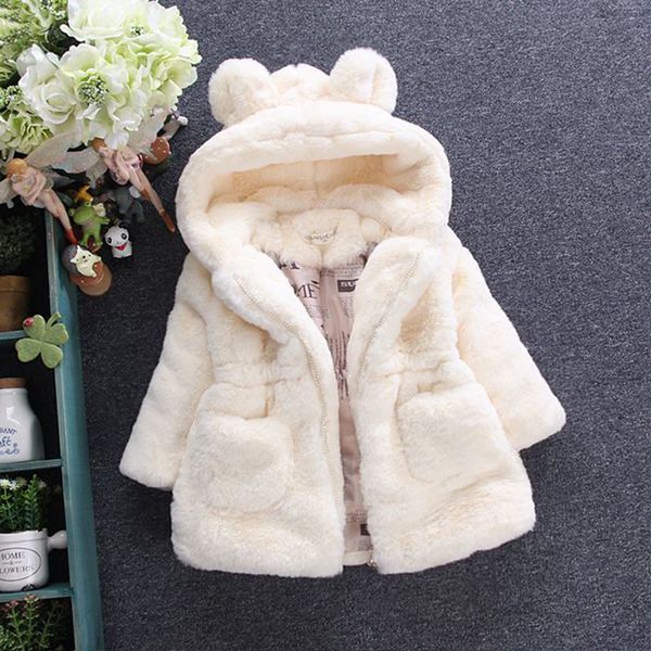 ins hot girls winter coat 1-7 years old girls parkas hooded Cartoon rabbit ears Plus velvet thickening down 4 color kids gift LJ201128