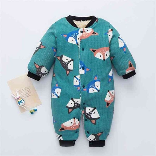 Arrival Winter Baby Warm Allover Fleece Jumpsuit Boy and Girl Clothes Green Color 210528