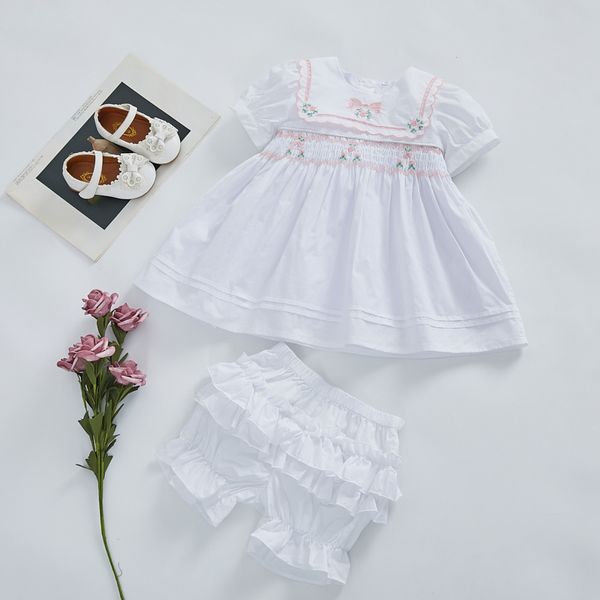 2Pcs Toddler Smocking Dresses For Baby Girl Handmade Smocked Frock Infant Embroidery Dress Children Boutique Spanish Clothes 210303