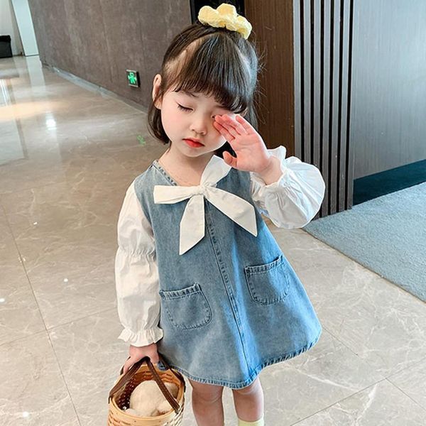 Girl&#039;s Dresses Girls Baby Bow Cute Dress Korean Kids Lovely Princess Clothes Fashion Patchwork Costumes Chidlren Party Vestidos For 3-7 Year