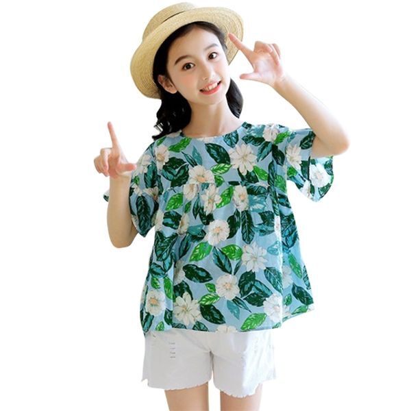 Children Clothes Floral For Girls Tshirt + Short Girl Set Summer Children&#039;s Tracksuit 6 8 10 12 14 210527