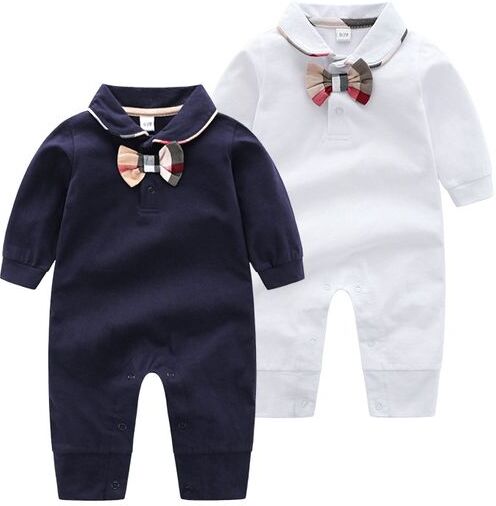 fashion Kids Clothing baby boy girl Jumpsuits High-quality romper 100%cotton long-sleeved lapel