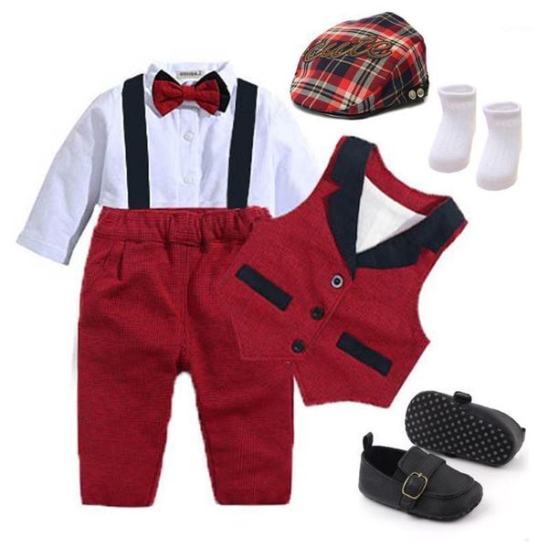 Clothing Sets Born Baby Boy Clothes Party Birthday Handsome Suits Formal Outfit Take Picture Romper + Vest Bow+Hat +Shoes+Socks