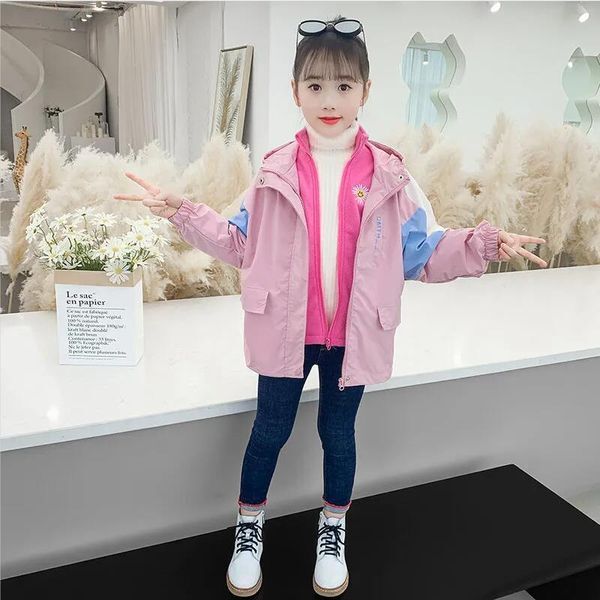 Jackets Spring Autumn Girls Jacket Hooded Windbreaker Children Coats Kids Outdoor Outerwear Sports Teen Student Coat Clothes