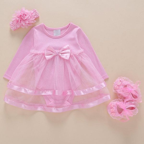 Girl&#039;s Dresses 2021 Born Baby Dress Summer Mesh Cotton Girl Clothes Shoes+Hairband 0-24 Months Baptism