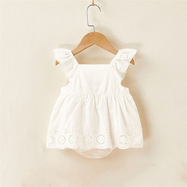 Baby Girls Clothes Flying Sleeve Lace Dress Bodysuits Korean Style Toddler Summer Outfit 220426