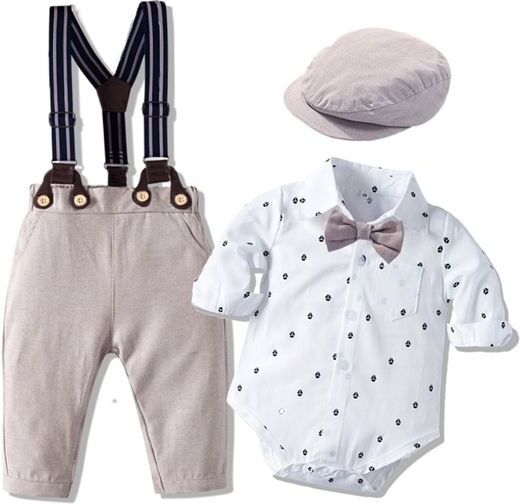 Romper Clothes Set For Baby Boy With Bow Hat Gentleman Printed Spring Suit Cotton Toddler Kids Bodysuit Infant Children Long 220326