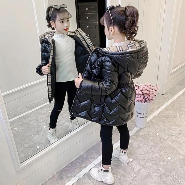 Coat Winter children&#039;s down jacket Girls red fashionable waterproof Youth long warm thick coat Big kids winter clothes 211027