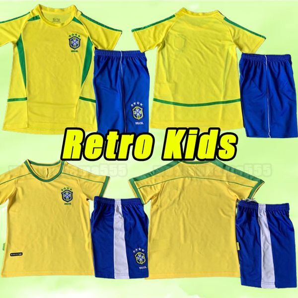 Kids kits Brasil retro soccer jerseys PELE Ronaldo Ronaldinho KAKA R. CARLOS BraziLS RIVALDO classic football shirt 1998 98 2002 02 HOME AWAY child