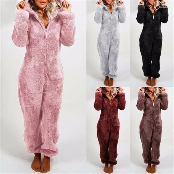 Women&#039;s Sleepwear 2024 Winter Pajamas For Women Plush Thickened Jumpsuit Hooded FLUFFY ONESIE Mujer Clothes