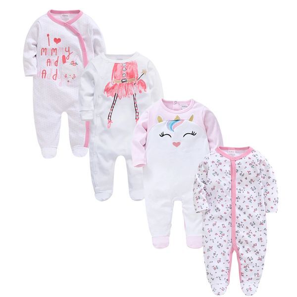 3 4 PcsLot Baby Girls Clothes Lovely Design born Cotton Boys Rompers Long Sleeve 03 Months Jumpsuit 240110