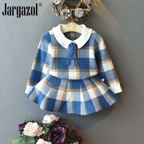 Baby Girls Winter Clothes Set Christmas Outfits Kids Girls Plaid Knit Sweater skirt Fall Girl Clothing Set Children Costume 240113
