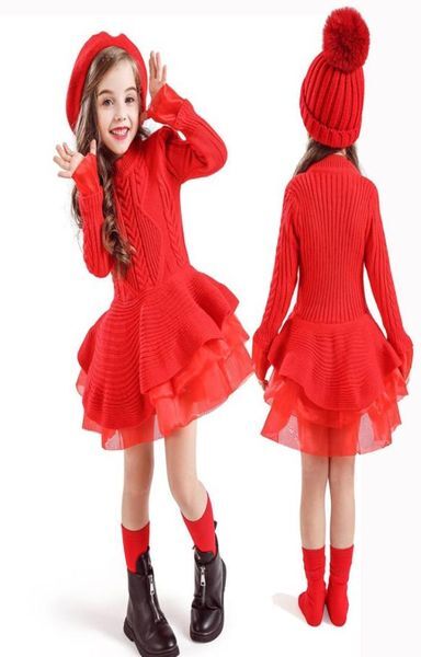 Winter Girl Dress Red Christmas Party Long Sleeve Knit Warm Clothes Children Clothing Kids Dresses For Girls 3 4 5 6 7 8 Years6717094