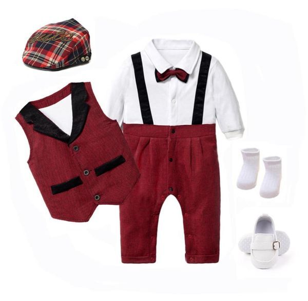Clothing Sets Baby Boy Suits Born Boys Clothes Vest Romper Hat Shoes Formal Outfit Party Bow Tie Toddler Birthday Dress 0244016830