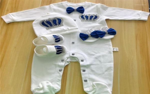 Baby Rompers Girls Boys Infant Cotton Clothes 4Pcs Set Hat Shoes Gloves Welcome Newborn Crown Jewelry Angel Wing Pajamas OUtfit19681795