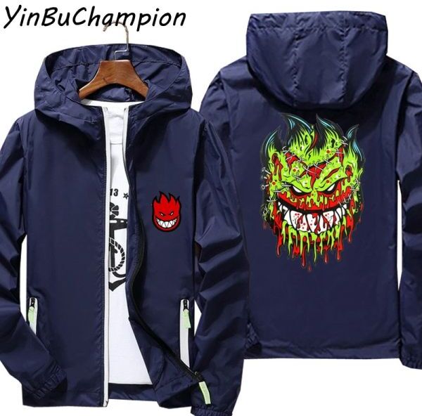 Jackets Ripper Spitfire Zombie Wheels Mens Windbreaker Zipper Sunscreen Skin Thin Hooded Outdoor Sports Pilot Jacket Oversized S7XL