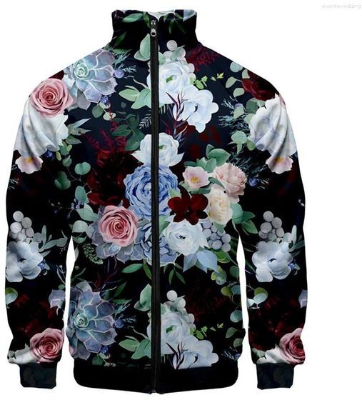 Men&#039;s Jackets D Printed Plants Flower Jacket For Men Outdoor Street Oversized Coat Floral Pattern Zipper Women Kids Clothes