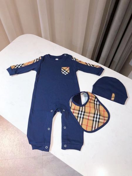 High quality Fashion Newborn Jumpsuits Infant Baby Boys and girls Romper Designer Clothes 100% cotton Kids luxury Rompers hat Bibs 3piece set