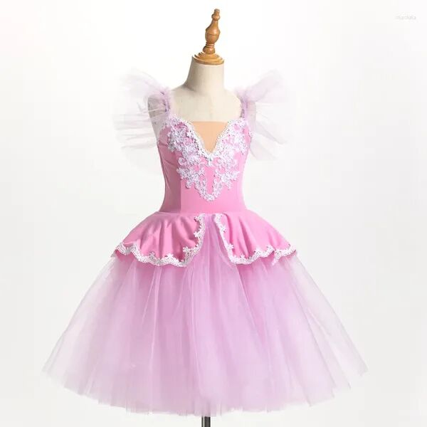 Stage Wear Pink Ballerina Dress Girls Ballet Skirt Long Dance For Children Women Performance Costumes Sling Belly Clothes