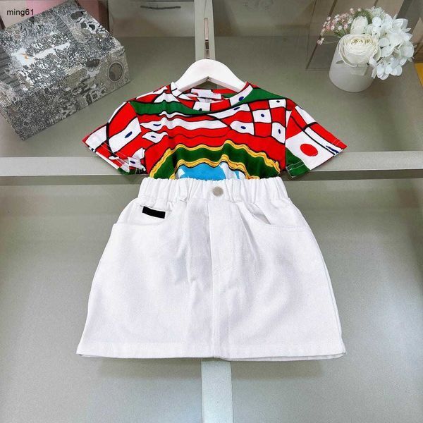 Brand kids tracksuits Princess dress Size 90-150 CM baby clothes color design girls T-shirt and Imitation linen material skirt 24Mar