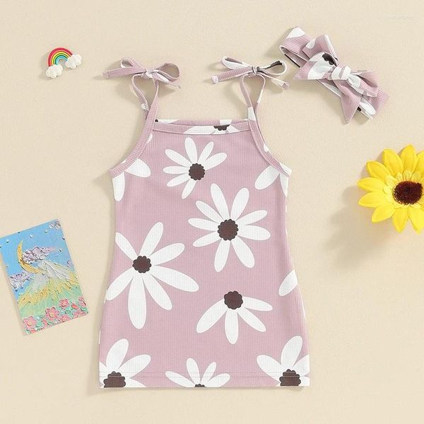 Girl Dresses Kids Toddler Baby Girls Daisy Dress Sleeveless Sling Halter Waffle Floral Mini Summer Sunderss