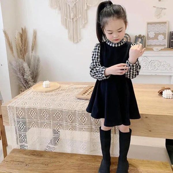 Girl Dresses 2024 Spring Arrival Children Dress Kids Clothes Fashion Cotton Long Sleeve Patchwork Plaid Party 2-7T