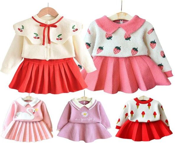 Baby girl clothes new female baby sweater set children plaid print knitted suit sweater girls warm sweater two piece skirt Designe1605775