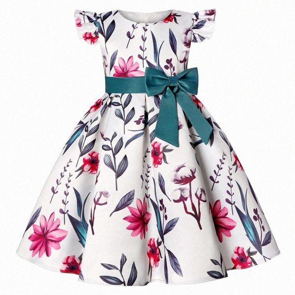 Baby Girls Bow Dress Princess Kids Clothes Children Toddler Flower Print Birthday Party Clothing Kid Youth White Skirt M7cr#