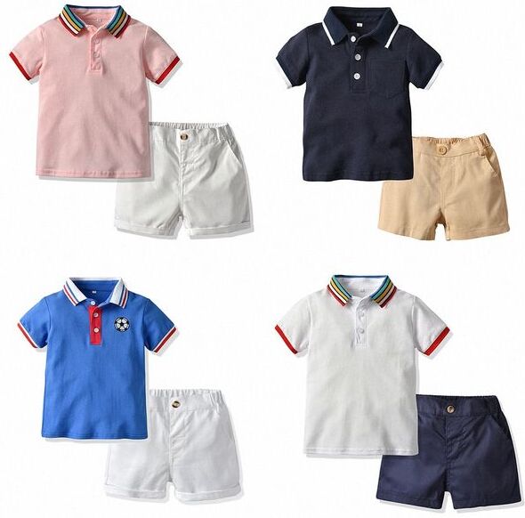 Baby Kids Clothes Sets Summer Boys Short Sleeved Polo Shirts Shorts Polo Collar Tops Pants Children&#039;s Shorts Casual Children Set Toddler Clothing u6db#