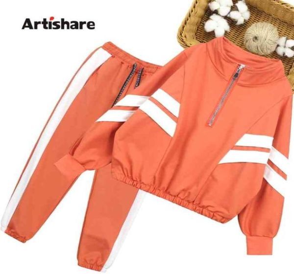 Girls Sport Clothes Striped Clothing For Coat Pants 2PCS Girl Teenage Children039s School 6 8 10 12 14 2108048218502