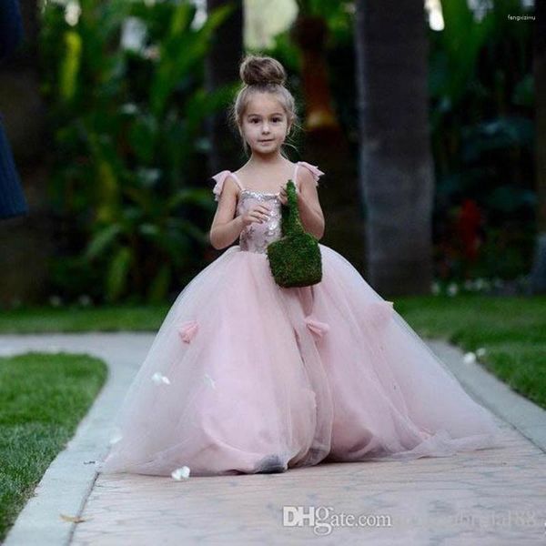 Girl Dresses Country Flower Girls&#039; Spaghetti Straps Handmade Flowers Long Sweep Tulle Communion Dress Princess Birthday Party Gowns