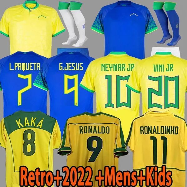 Brasil soccer jerseys BraziLS Retro shirts CASEMIRO VINI JR RICHARLISON PELE 1998 2002 Carlos Romario Ronaldinho camisa de futebol 1994 1970 2006 RIVALDO Kids kit66