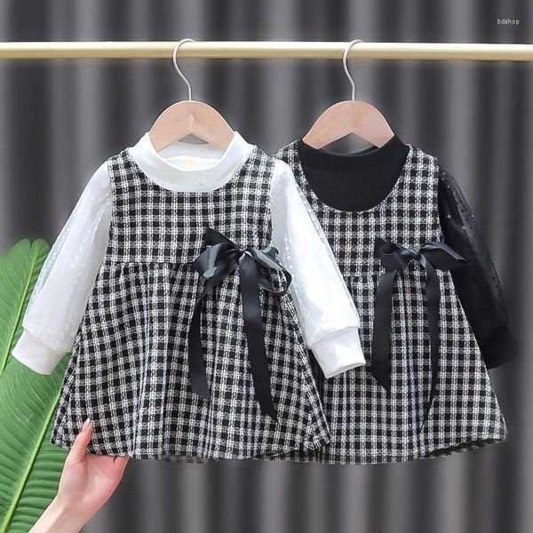 Girl Dresses Baby Clothes Fashion Autumn Long Sleeve Sweatshirt Plaid Dress 2Pcs Set Kids Birthday Party Princess For 0-4Y Girls