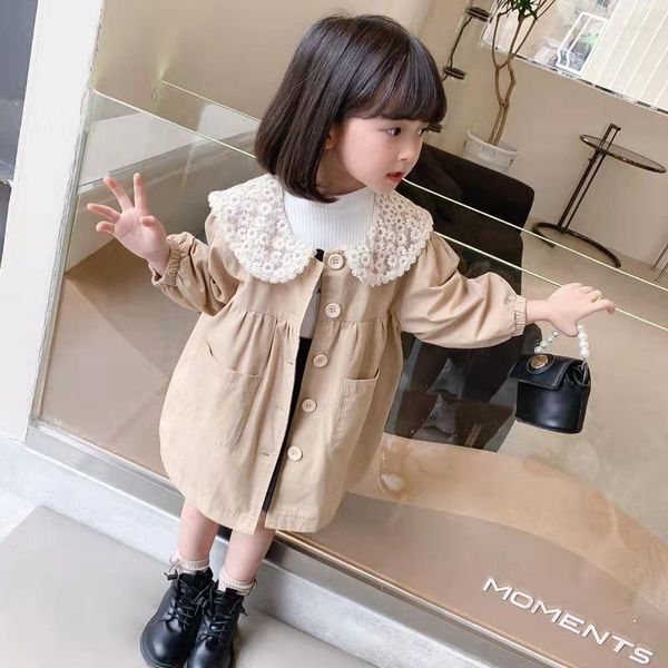 Jackets Girls Kids Fashion Trench Coat Sweet Lace Collar Long Spring Autumn Girl Comfortable Baby Clothes Children Overcoats