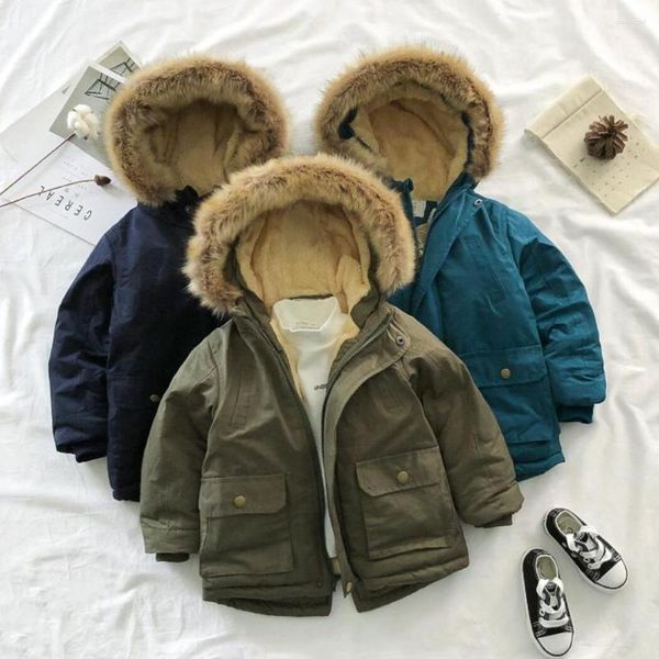 Down Coat Baby Boys Winter Jacket Wool Collar Fashion Children Coats Kids Hooded Warm Outerwear Plush Thicke Cotton Clothes 3-12 Years