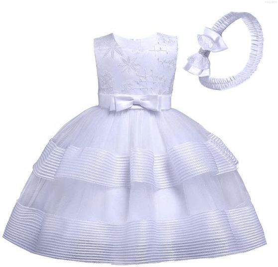 Girl Dresses HG Princess White Kids Party For Baby 1 Year Knee-Length Sleeveless Ball Gowns Children Girls Bow Frist Communion Dress