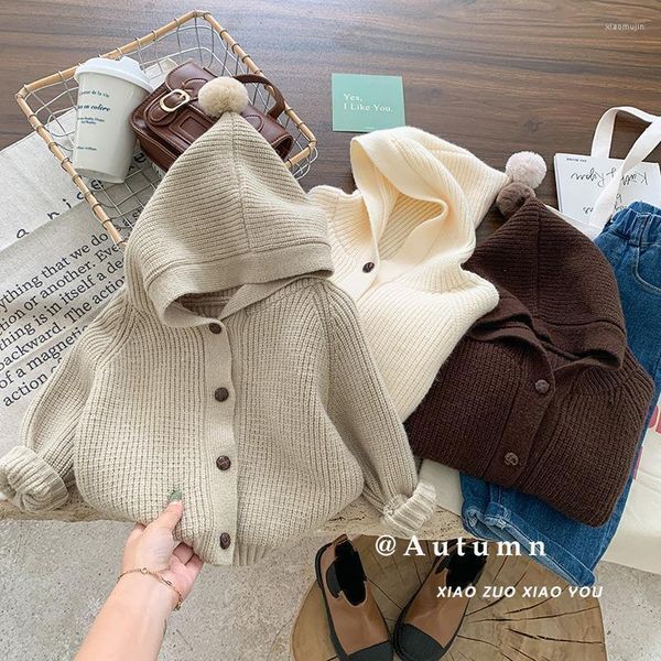 Jackets 0-6T Baby Kids Coat Solid Sweaters Winter Long Sleeve Jacket Hooded Autumn Girls Boys Clothes Cardigan